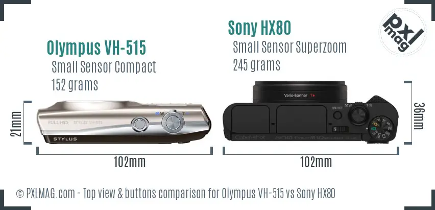 Olympus VH-515 vs Sony HX80 top view buttons comparison