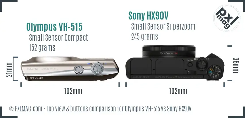 Olympus VH-515 vs Sony HX90V top view buttons comparison