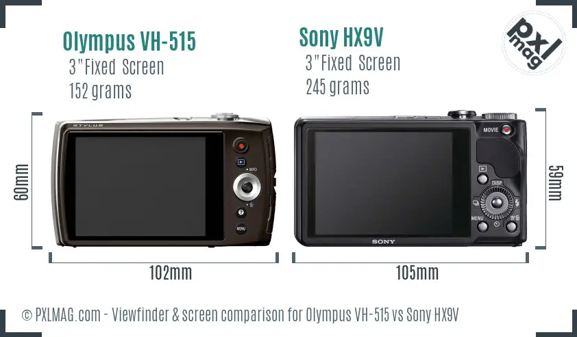 Olympus VH-515 vs Sony HX9V Screen and Viewfinder comparison