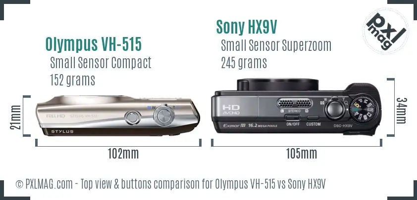 Olympus VH-515 vs Sony HX9V top view buttons comparison