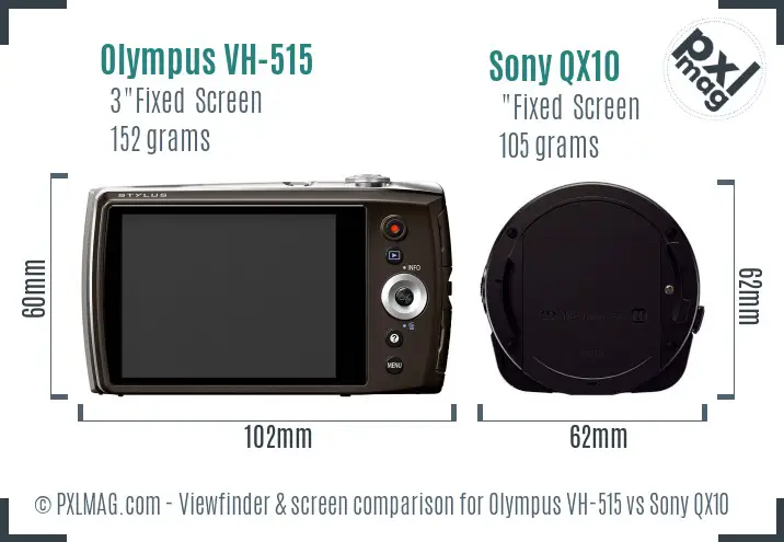 Olympus VH-515 vs Sony QX10 Screen and Viewfinder comparison