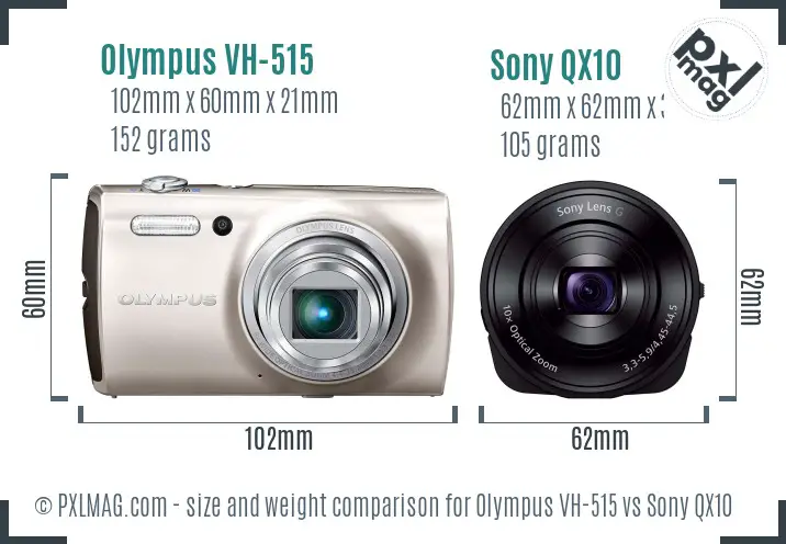 Olympus VH-515 vs Sony QX10 size comparison
