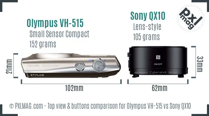 Olympus VH-515 vs Sony QX10 top view buttons comparison