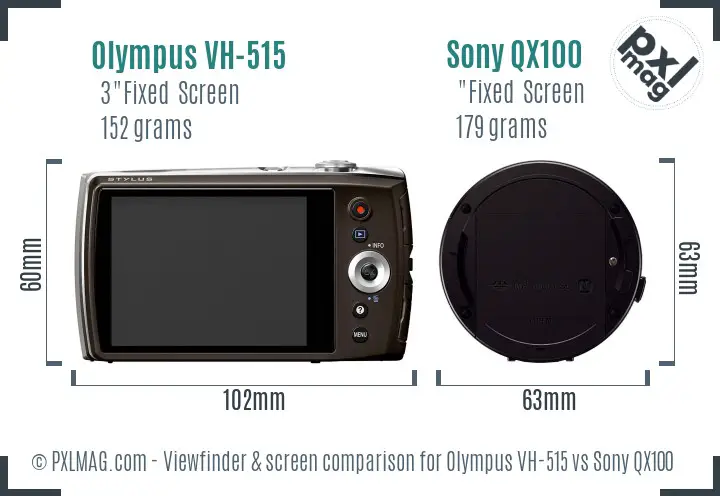 Olympus VH-515 vs Sony QX100 Screen and Viewfinder comparison
