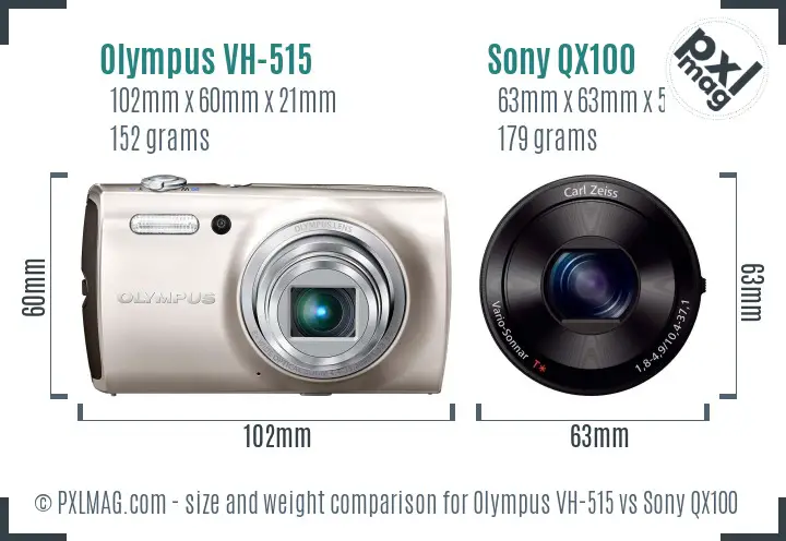 Olympus VH-515 vs Sony QX100 size comparison