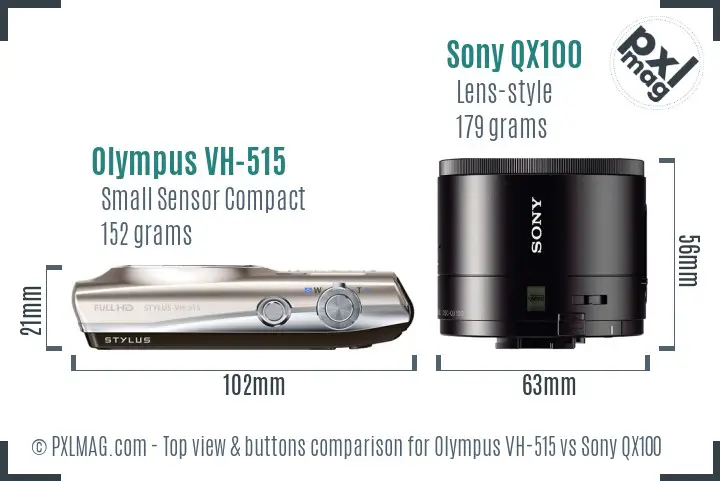 Olympus VH-515 vs Sony QX100 top view buttons comparison