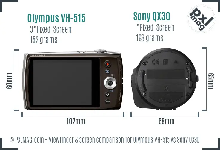 Olympus VH-515 vs Sony QX30 Screen and Viewfinder comparison