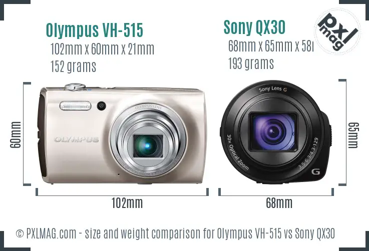Olympus VH-515 vs Sony QX30 size comparison