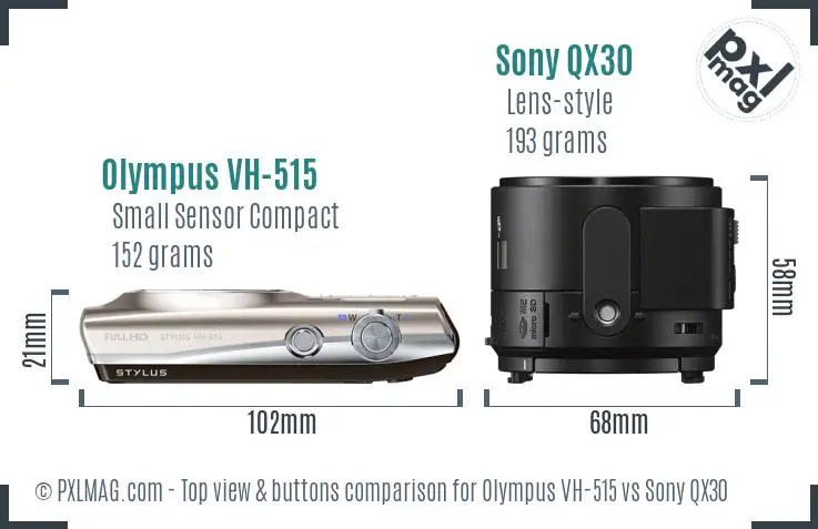 Olympus VH-515 vs Sony QX30 top view buttons comparison