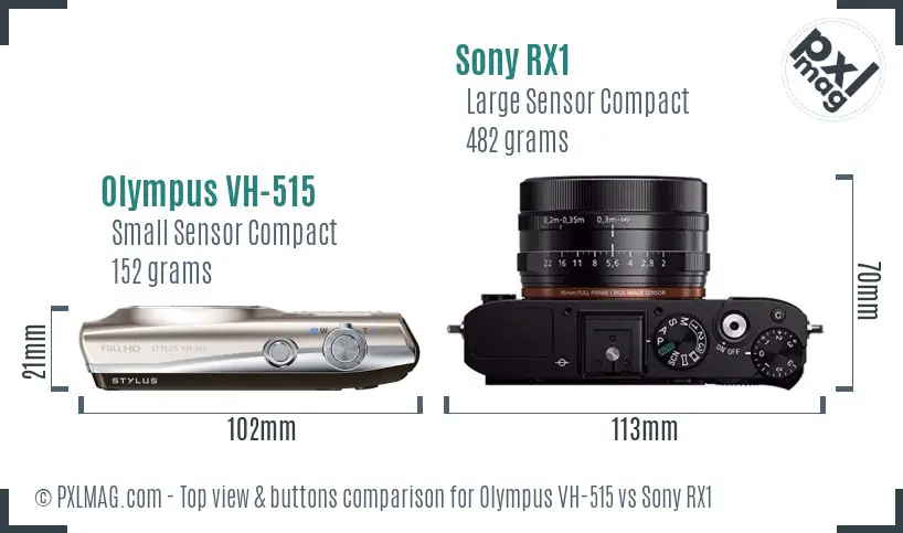 Olympus VH-515 vs Sony RX1 top view buttons comparison