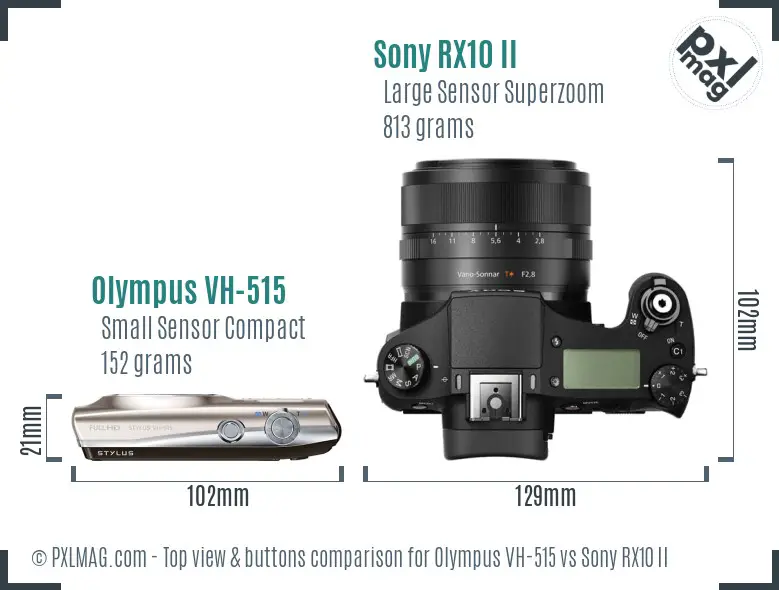 Olympus VH-515 vs Sony RX10 II top view buttons comparison
