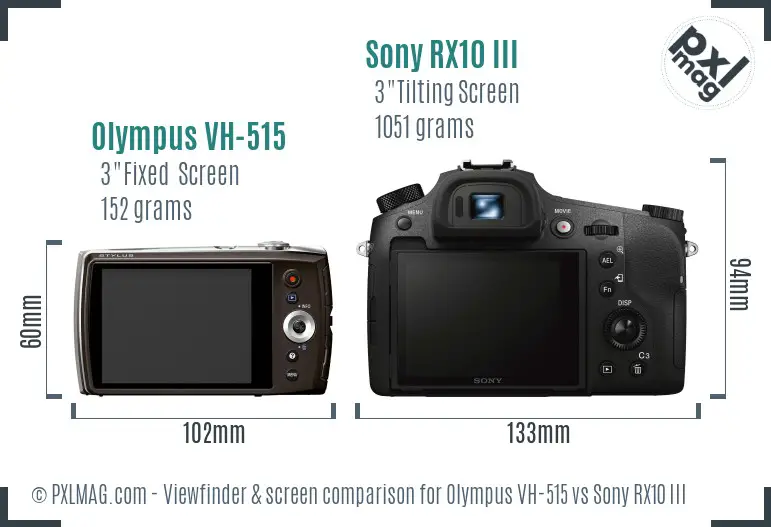 Olympus VH-515 vs Sony RX10 III Screen and Viewfinder comparison