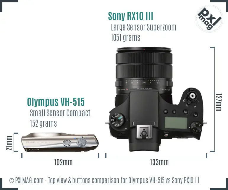 Olympus VH-515 vs Sony RX10 III top view buttons comparison
