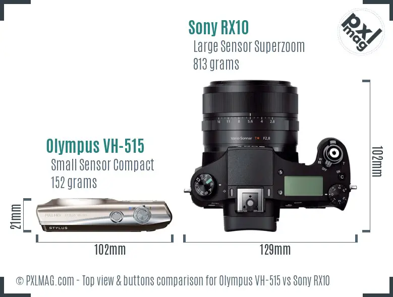 Olympus VH-515 vs Sony RX10 top view buttons comparison