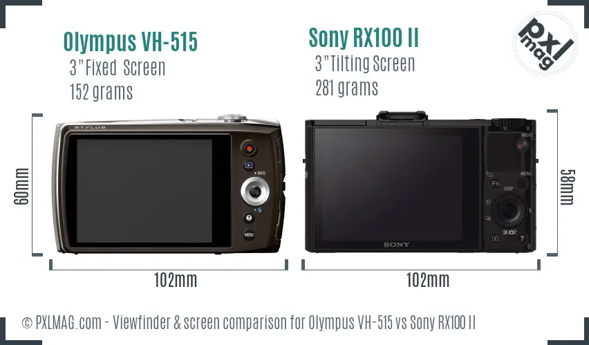 Olympus VH-515 vs Sony RX100 II Screen and Viewfinder comparison