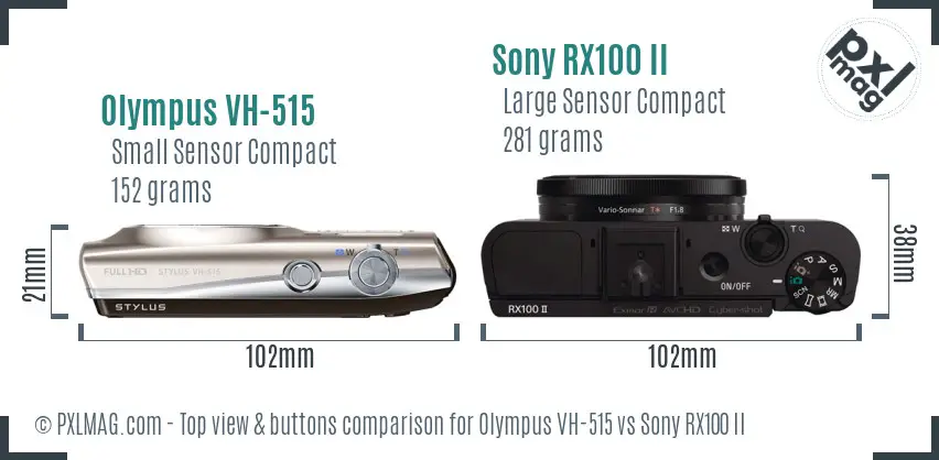 Olympus VH-515 vs Sony RX100 II top view buttons comparison