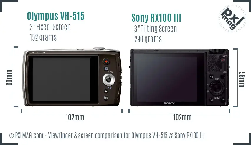 Olympus VH-515 vs Sony RX100 III Screen and Viewfinder comparison