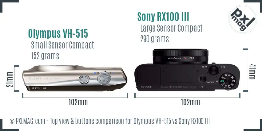Olympus VH-515 vs Sony RX100 III top view buttons comparison