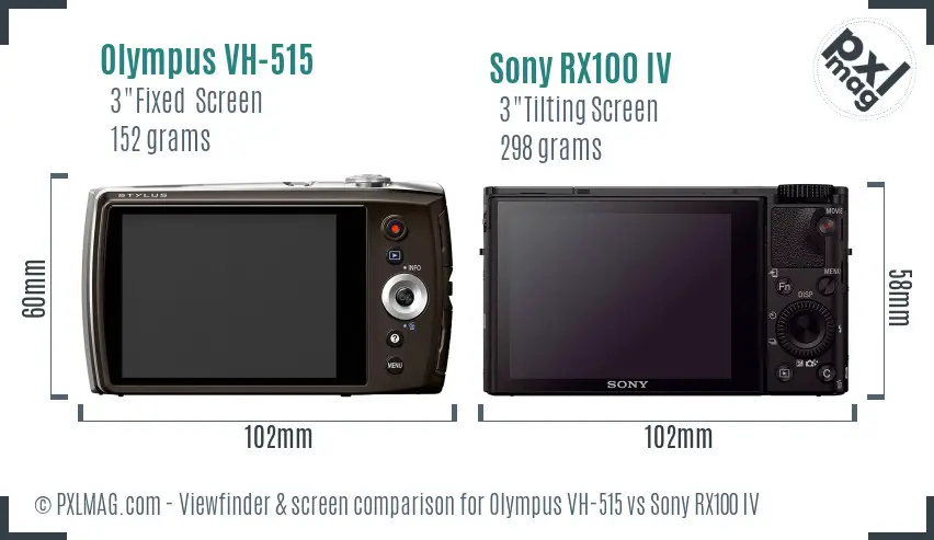 Olympus VH-515 vs Sony RX100 IV Screen and Viewfinder comparison