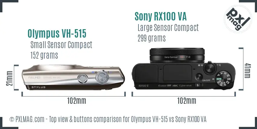 Olympus VH-515 vs Sony RX100 VA top view buttons comparison