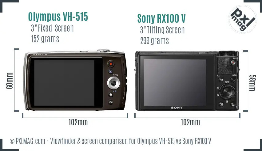 Olympus VH-515 vs Sony RX100 V Screen and Viewfinder comparison