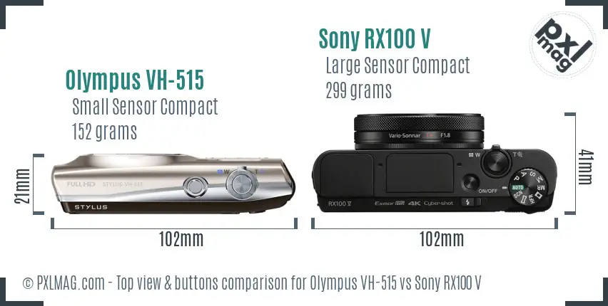 Olympus VH-515 vs Sony RX100 V top view buttons comparison