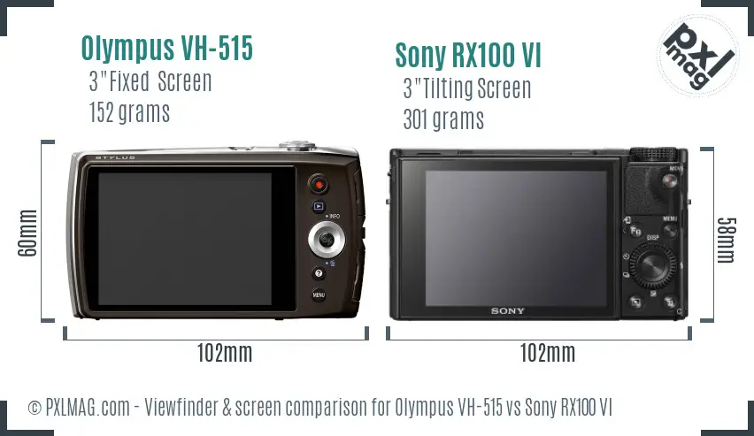 Olympus VH-515 vs Sony RX100 VI Screen and Viewfinder comparison