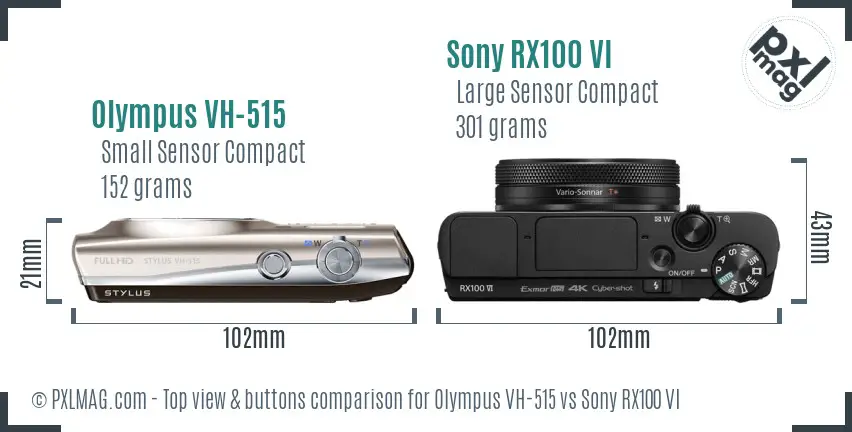 Olympus VH-515 vs Sony RX100 VI top view buttons comparison