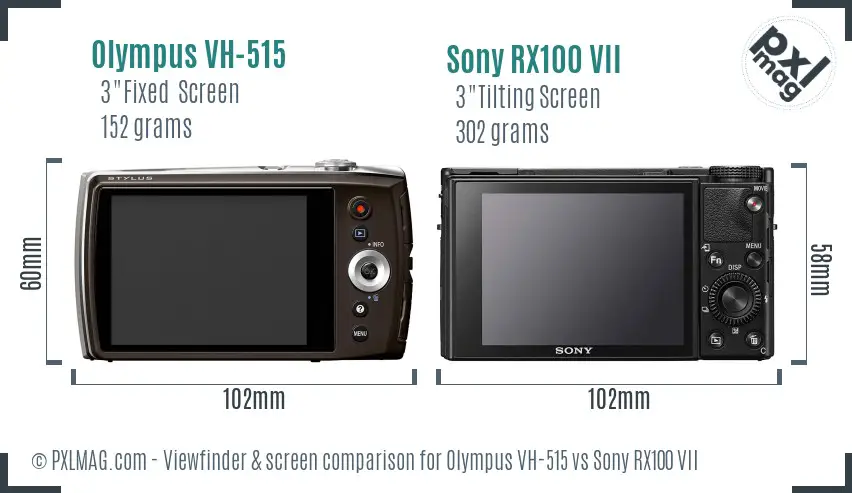 Olympus VH-515 vs Sony RX100 VII Screen and Viewfinder comparison