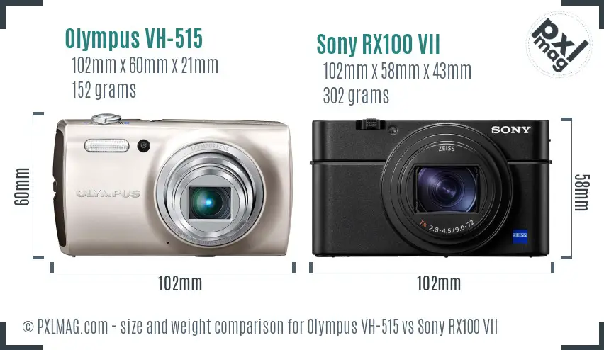 Olympus VH-515 vs Sony RX100 VII size comparison