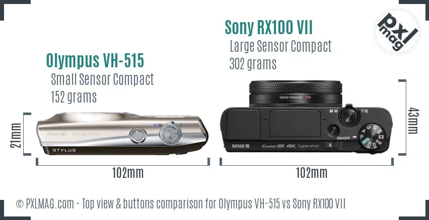 Olympus VH-515 vs Sony RX100 VII top view buttons comparison