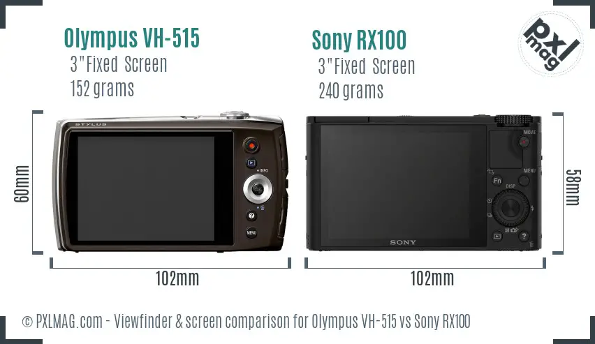 Olympus VH-515 vs Sony RX100 Screen and Viewfinder comparison