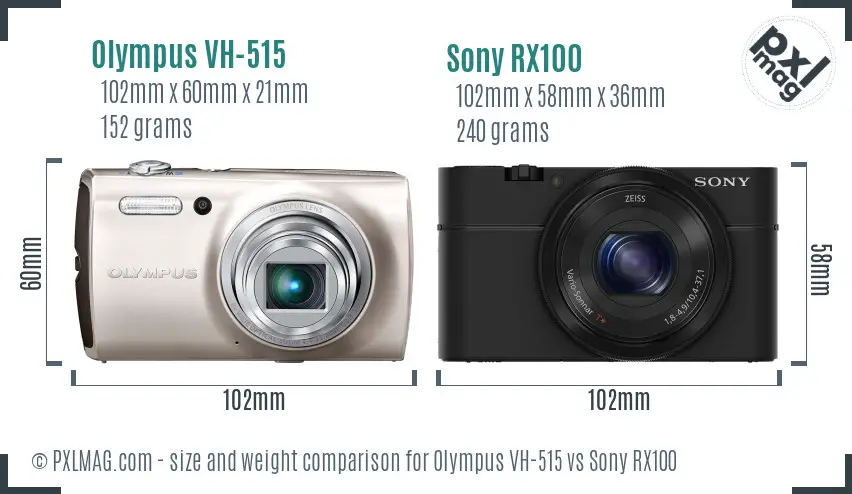 Olympus VH-515 vs Sony RX100 size comparison
