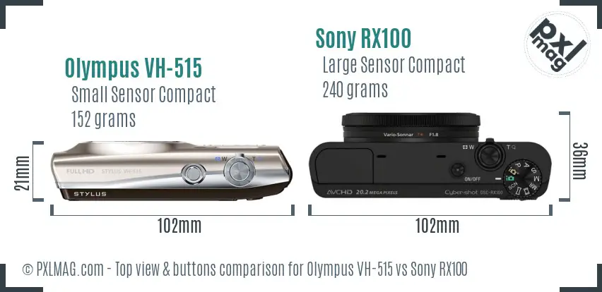 Olympus VH-515 vs Sony RX100 top view buttons comparison