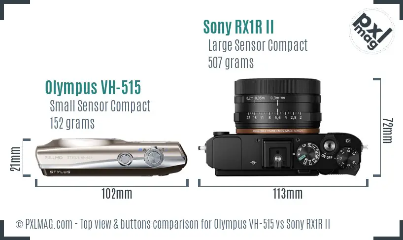 Olympus VH-515 vs Sony RX1R II top view buttons comparison