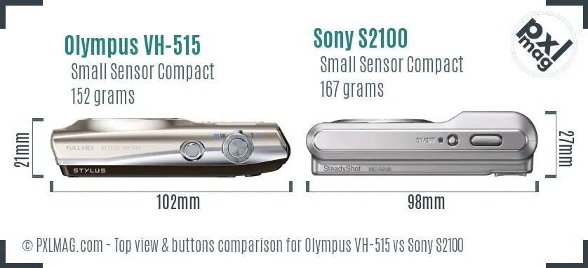 Olympus VH-515 vs Sony S2100 top view buttons comparison