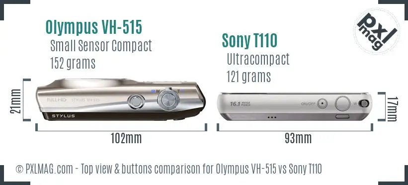 Olympus VH-515 vs Sony T110 top view buttons comparison