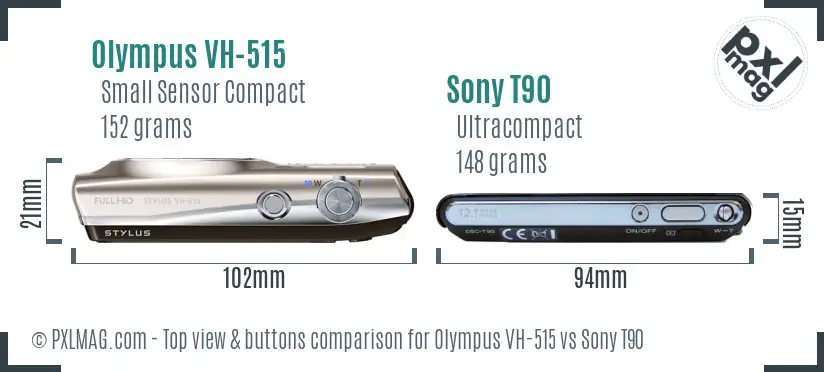 Olympus VH-515 vs Sony T90 top view buttons comparison