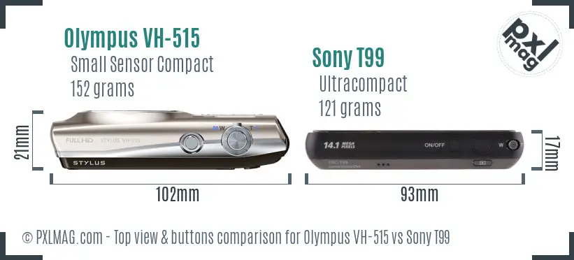 Olympus VH-515 vs Sony T99 top view buttons comparison