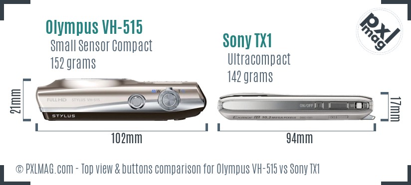 Olympus VH-515 vs Sony TX1 top view buttons comparison