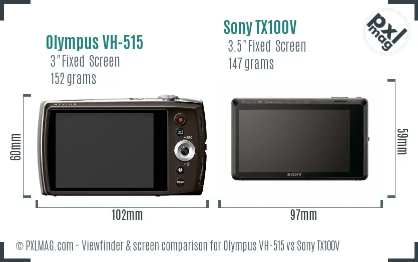 Olympus VH-515 vs Sony TX100V Screen and Viewfinder comparison
