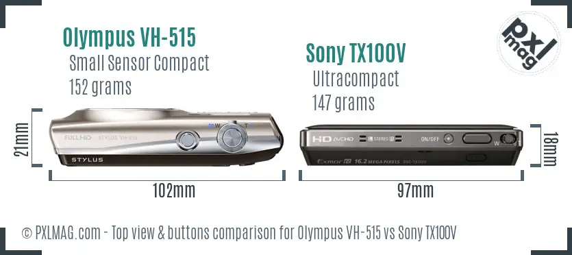 Olympus VH-515 vs Sony TX100V top view buttons comparison