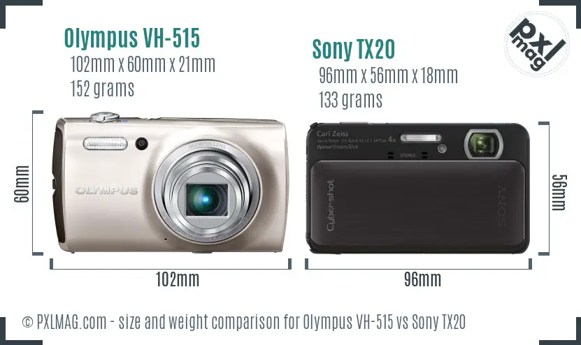 Olympus VH-515 vs Sony TX20 size comparison