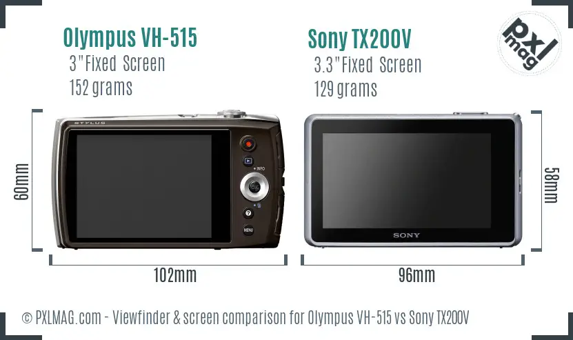 Olympus VH-515 vs Sony TX200V Screen and Viewfinder comparison