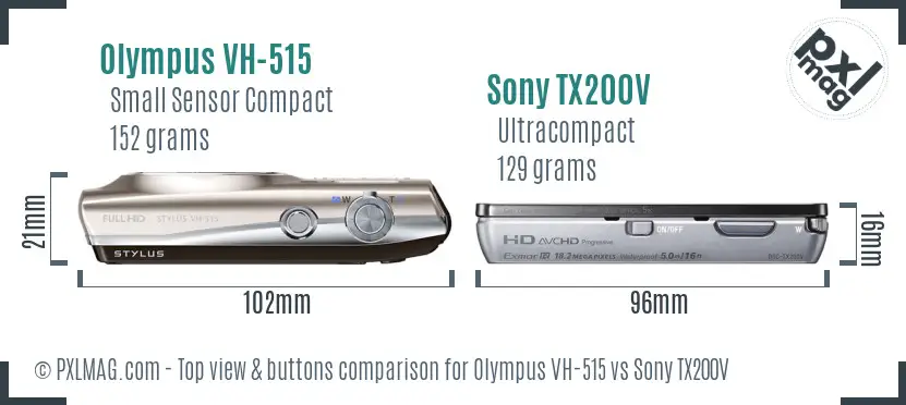 Olympus VH-515 vs Sony TX200V top view buttons comparison