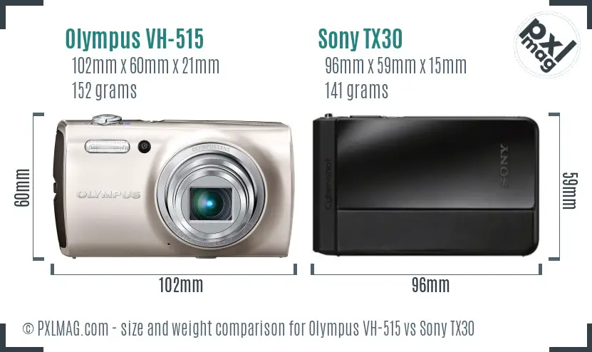 Olympus VH-515 vs Sony TX30 size comparison