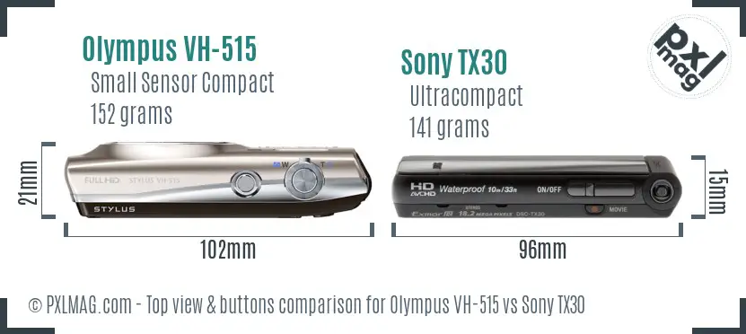 Olympus VH-515 vs Sony TX30 top view buttons comparison