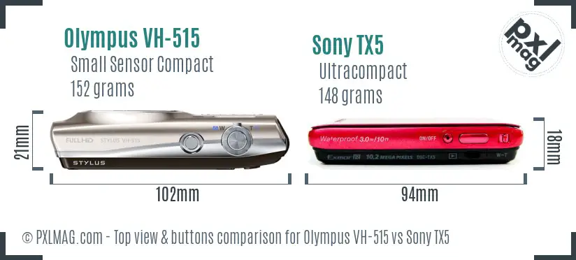 Olympus VH-515 vs Sony TX5 top view buttons comparison