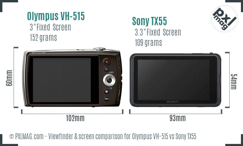 Olympus VH-515 vs Sony TX55 Screen and Viewfinder comparison