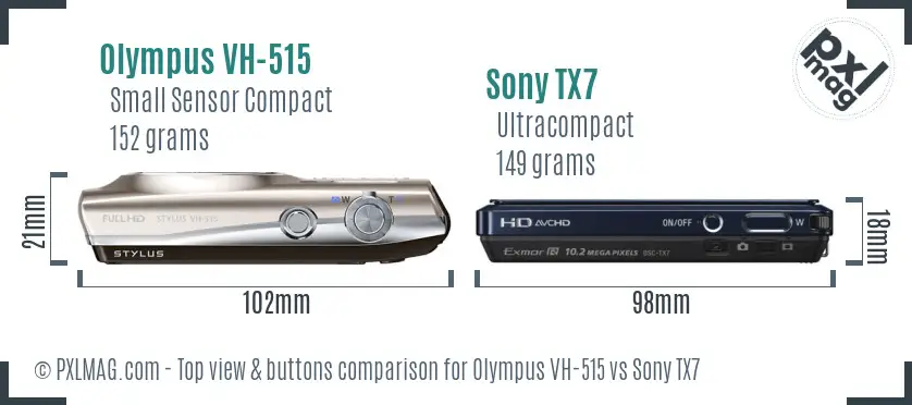 Olympus VH-515 vs Sony TX7 top view buttons comparison